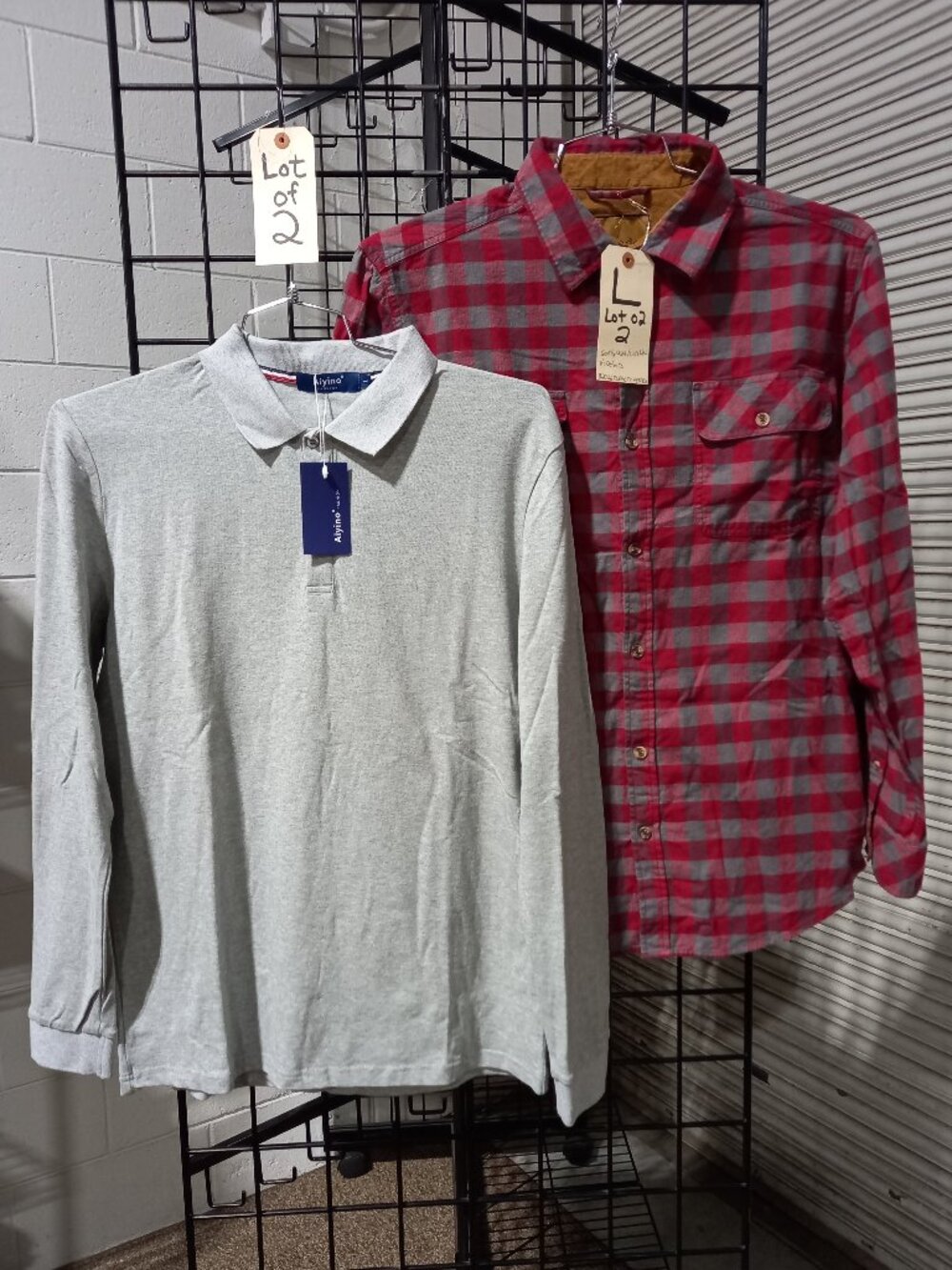 Men's Long Sleeve Polo + Flannel Plaid Shirt | Large